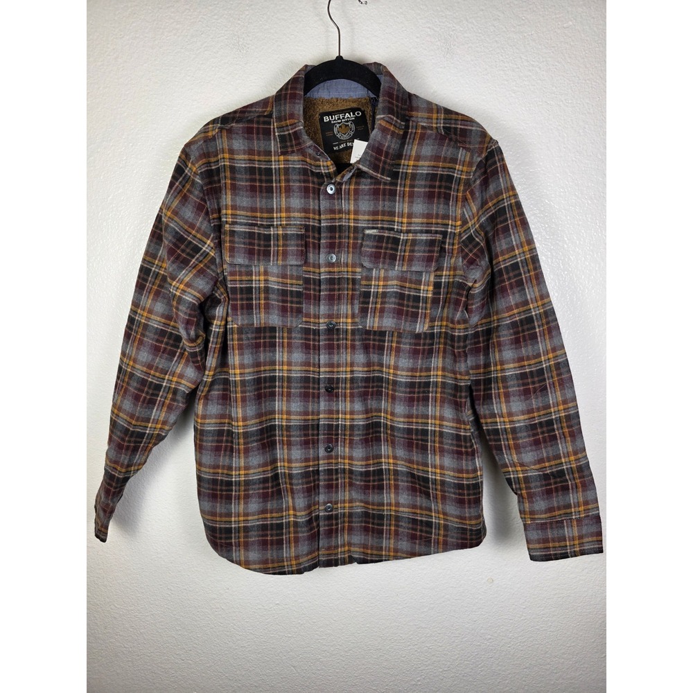 Buffalo David Bitton Mens Sherpa Lined Flannel Shirt Jacket Plaid Size S
